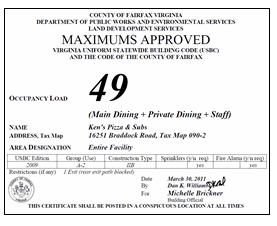 fire marshal load occupant sign sample ems